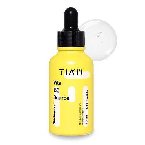 Bright yellow vitamin B3 serum bottle with dropper
